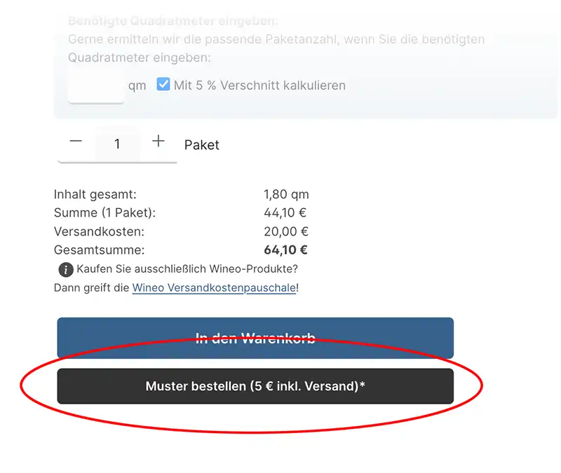 Abbildung: Wo befindet sich der Button für die Musterbestellung?